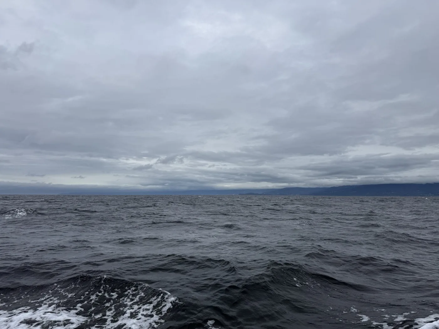 Sagami Bay as the swell builds, with mountains in the distance